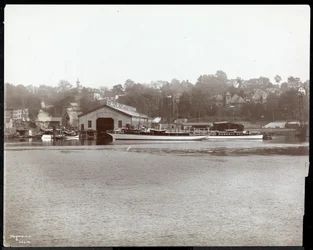 View of the Pier and Boatworks of the New York Yacht, Launch and Engine Co. on the Harlem River, New York, 1905